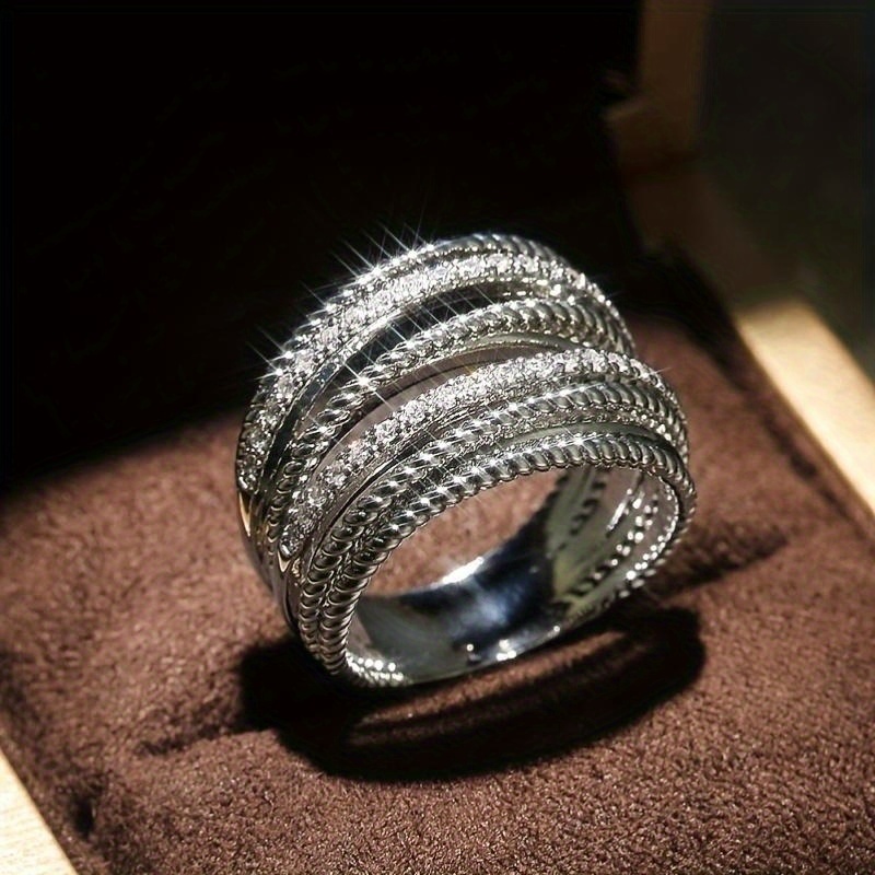 Silver Multilayer Cross Zircon Ring for Women