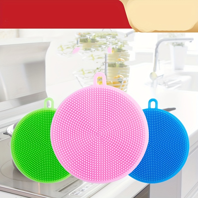 Kitchen Cleaning Brush, Silicone Dishwashing Brush, Fruit Vegetable Dish Pot  Pan Sponge Scrubber, For Household Cleaning Tools - Temu