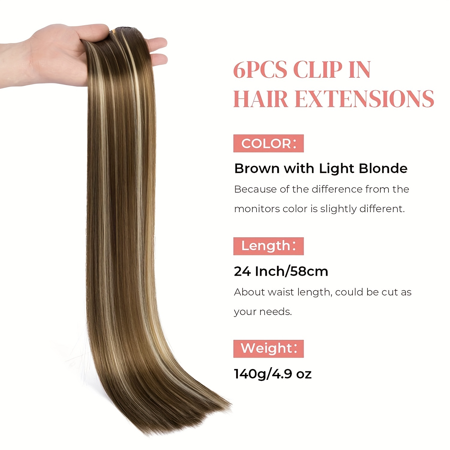 Straight Hair Extensions 16 Clips In Synthetic Fiber Hair - Temu