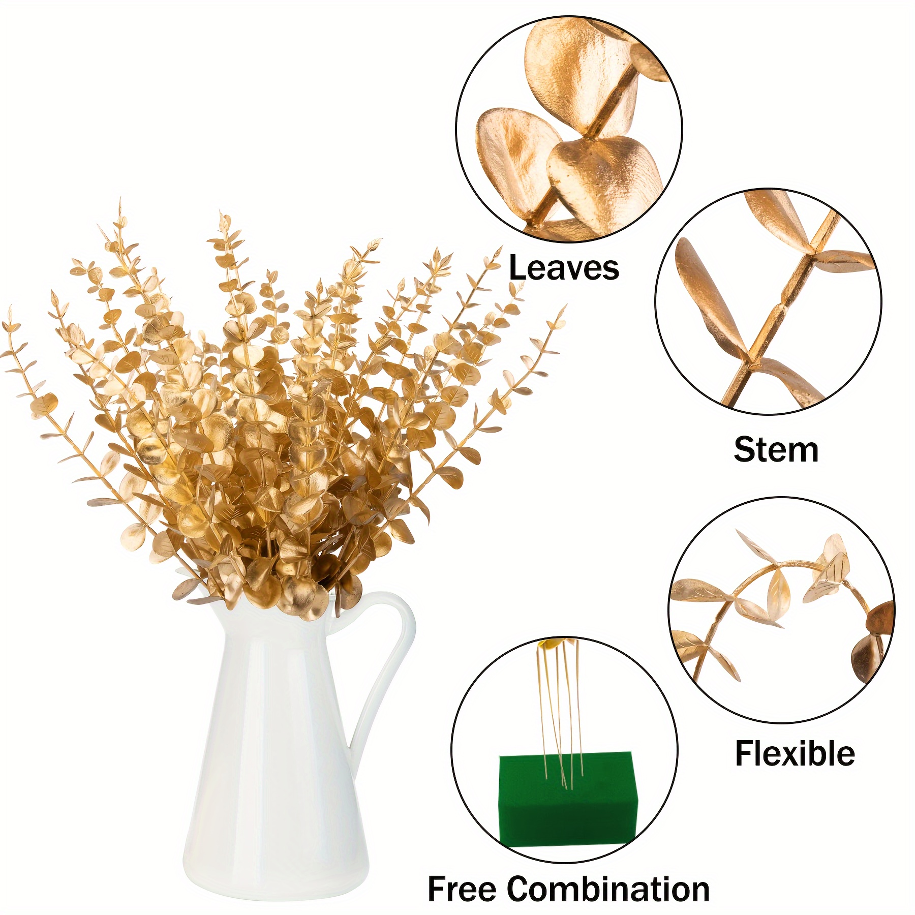 Golden Artificial Plants Plastic Fake Plant Leaves Bush - Temu
