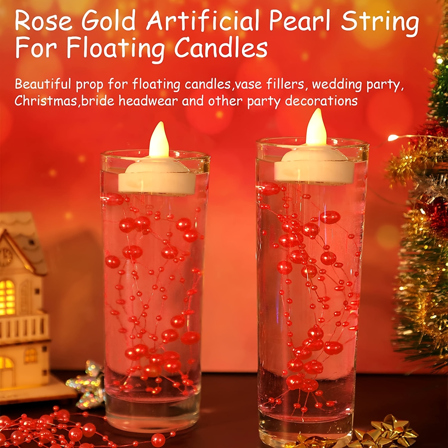 50 cuerdas de perlas para velas flotantes, perlas de imitación para relleno  de jarrón, decoración de mesa de centro de mesa para bodas, fiestas