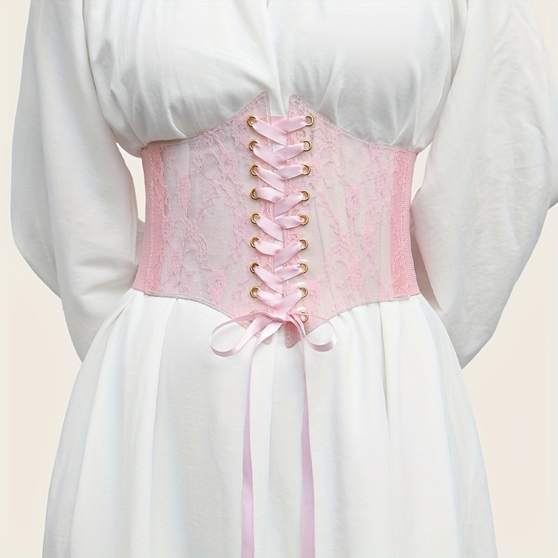 Women's Embroidery pattern Lace-up Cinch Belt Tied Corset Elastic