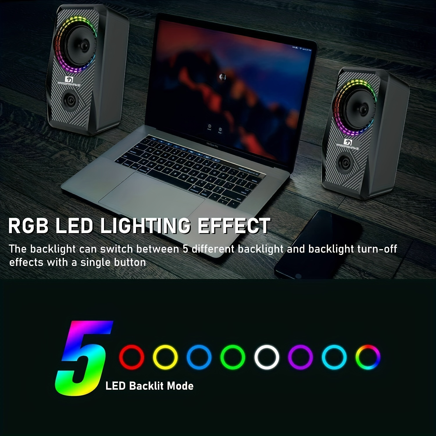  XINMENG Altavoces de computadora, altavoces RGB de 10 W, 2.0  alimentados por USB, control de volumen de graves estéreo con 5 modos de  iluminación LED controlables, entrada auxiliar de 0.138 pulgadas