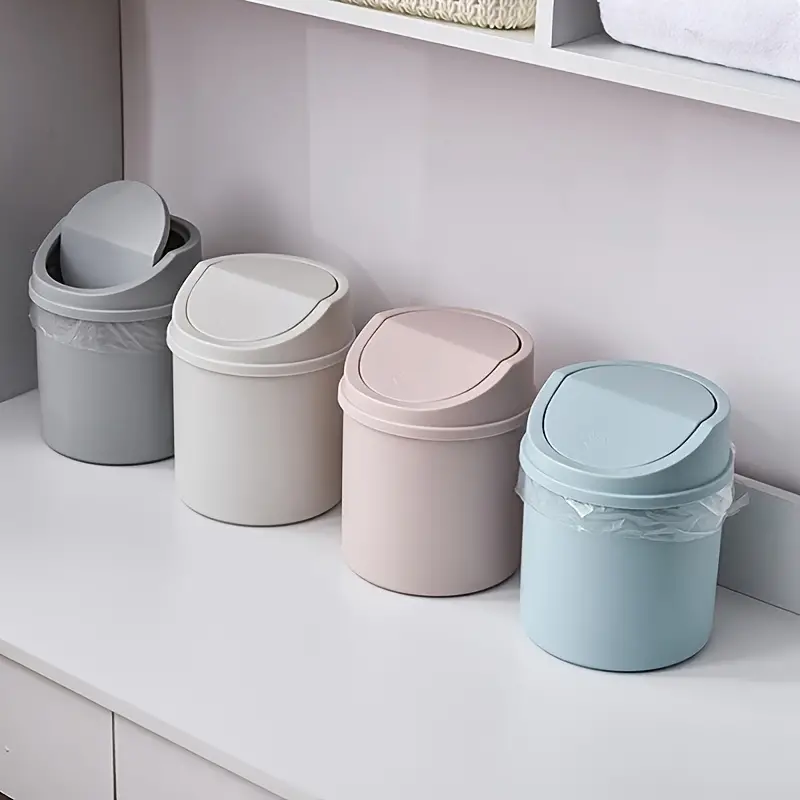 1pc Mini Desktop Bin Small Trash Can Tube With Cover Bedroom Trash Can Garbage Can Clean Workspace Storage Box Home Desk Dustbin