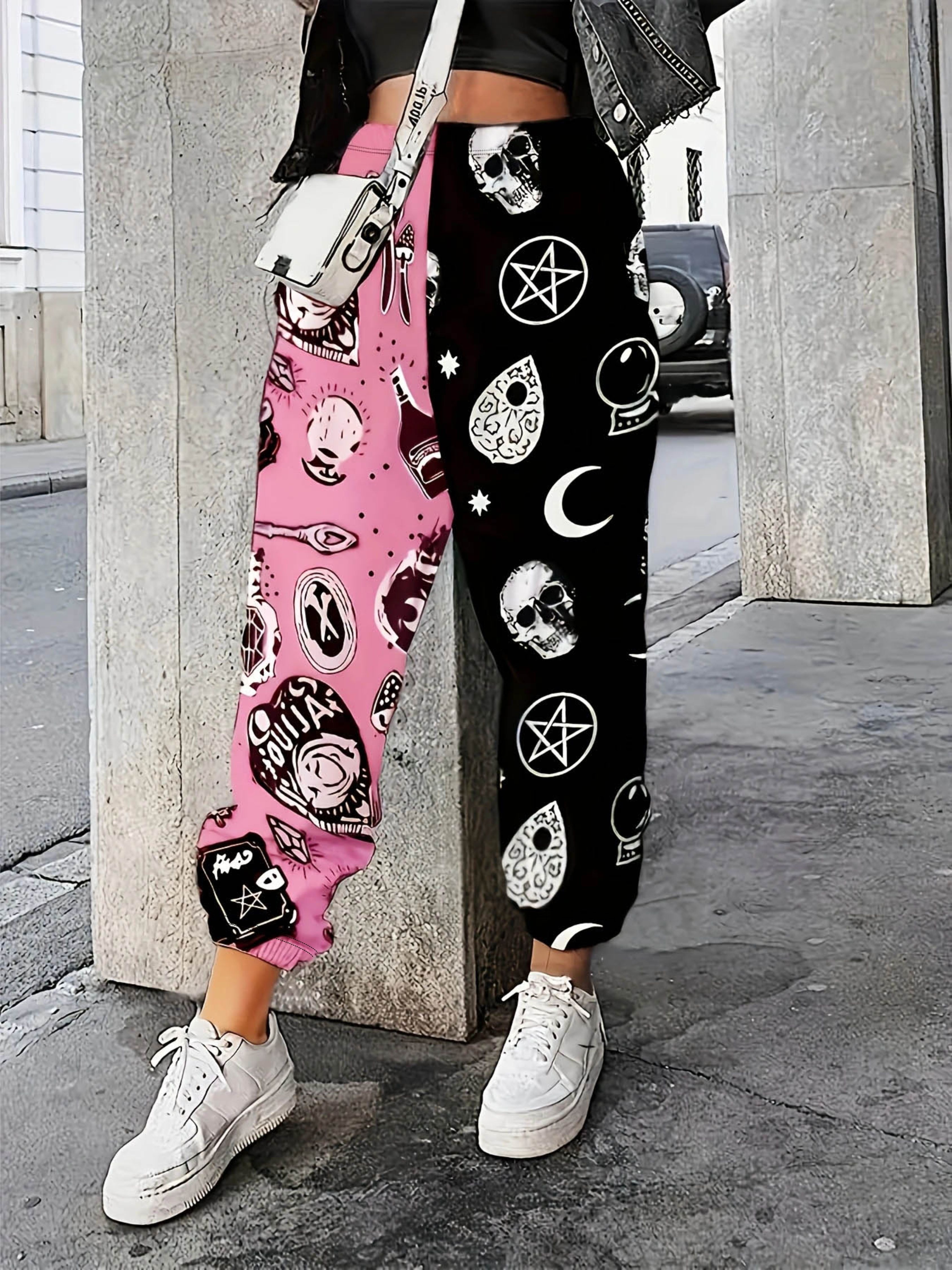 Plus Size Goth Pants Women's Plus Colorblock Graffiti Print - Temu
