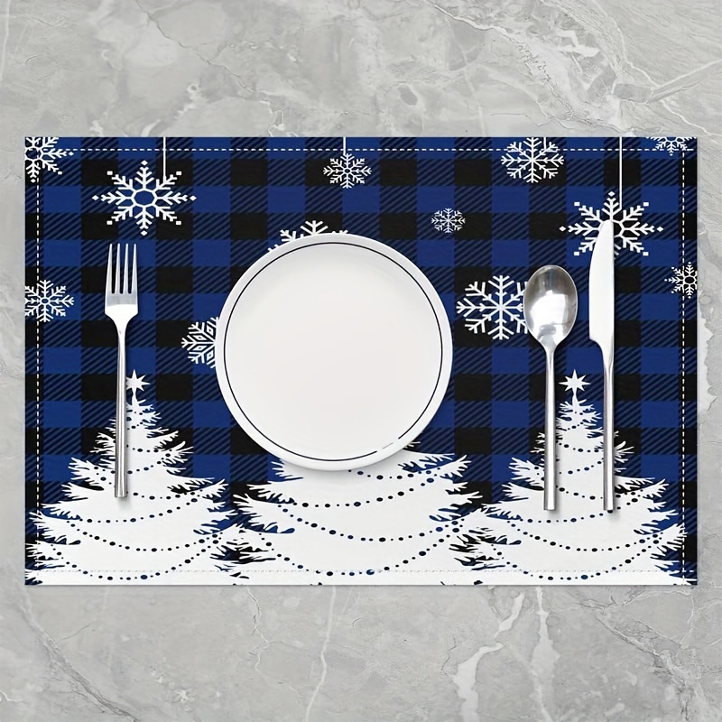 Christmas Theme Linen Placemats Blue Black Buffalo Plaid - Temu