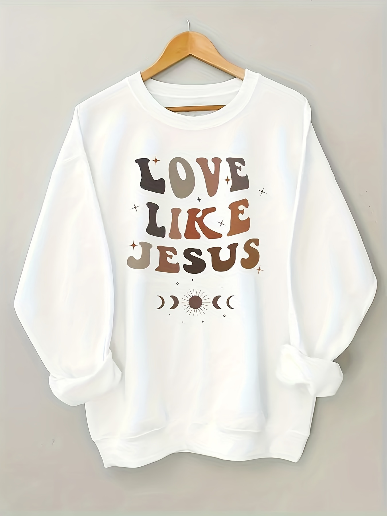 love like jesus print sweatshirt casual long sleeve crew neck sweatshirt womens clothing details 6