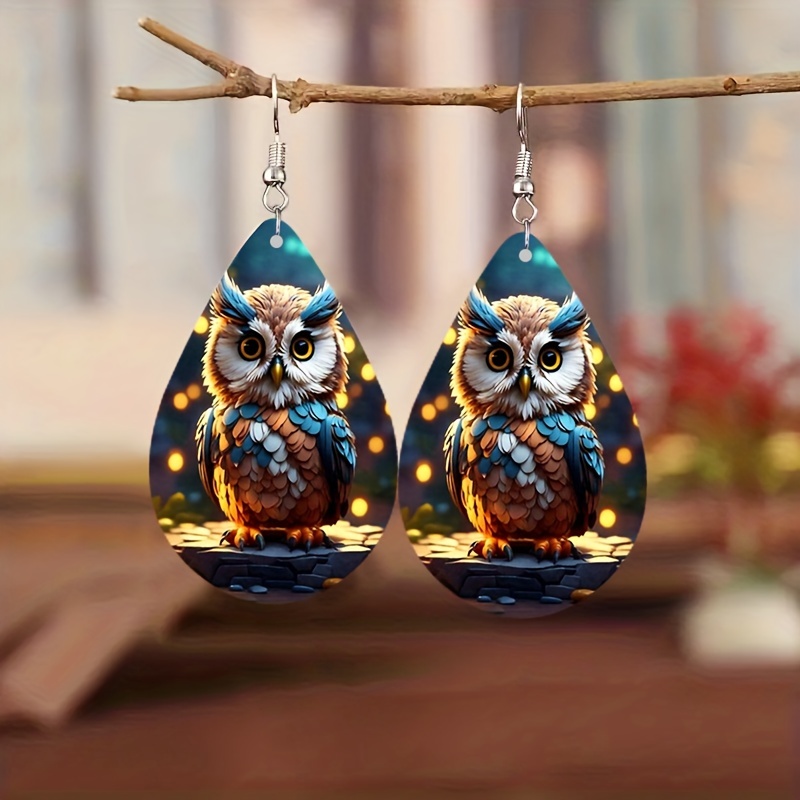 Wooden owl store earrings