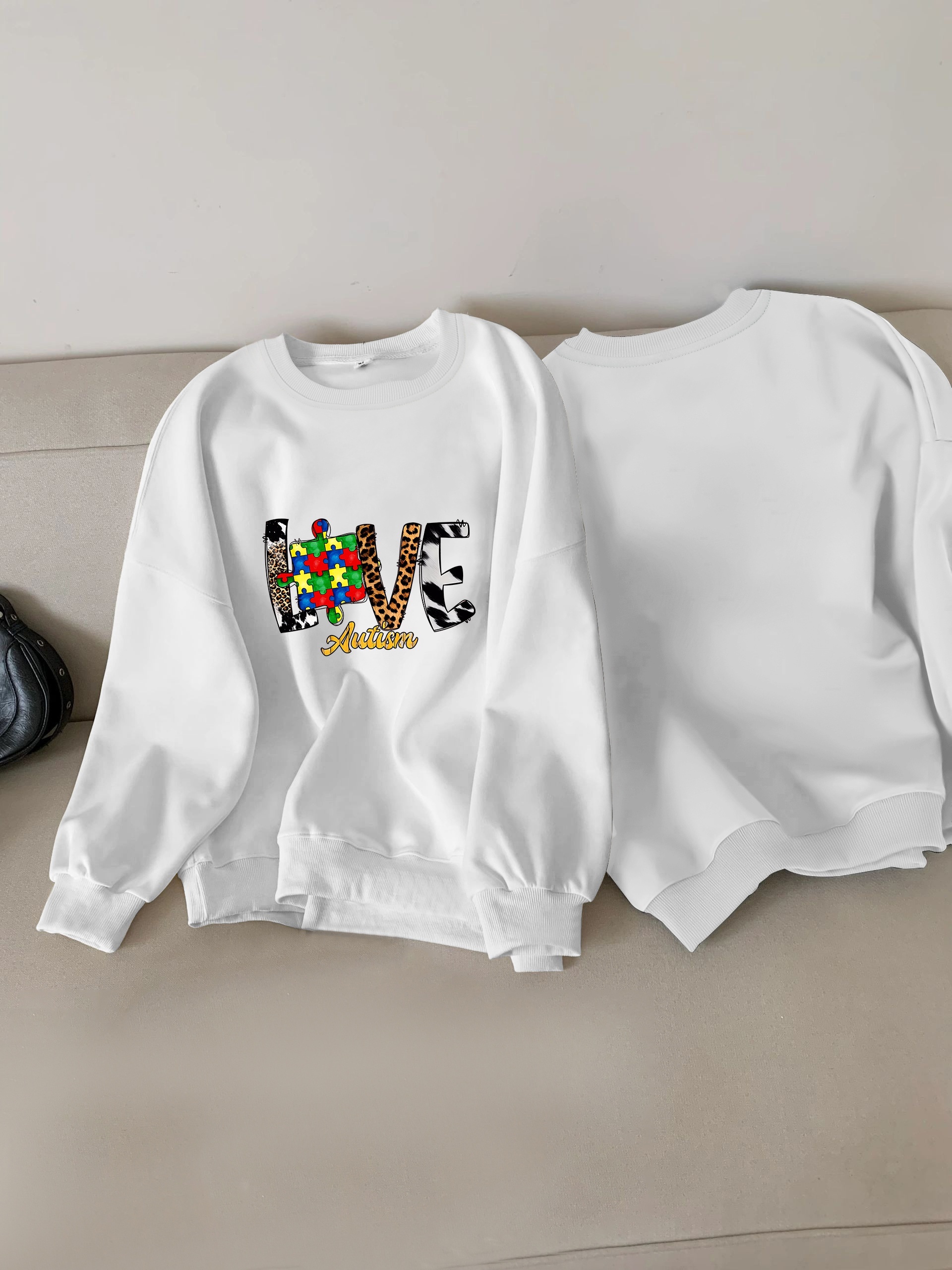 Plus Size Puzzle Letter Print Sweatshirt Casual Long Sleeve - Temu