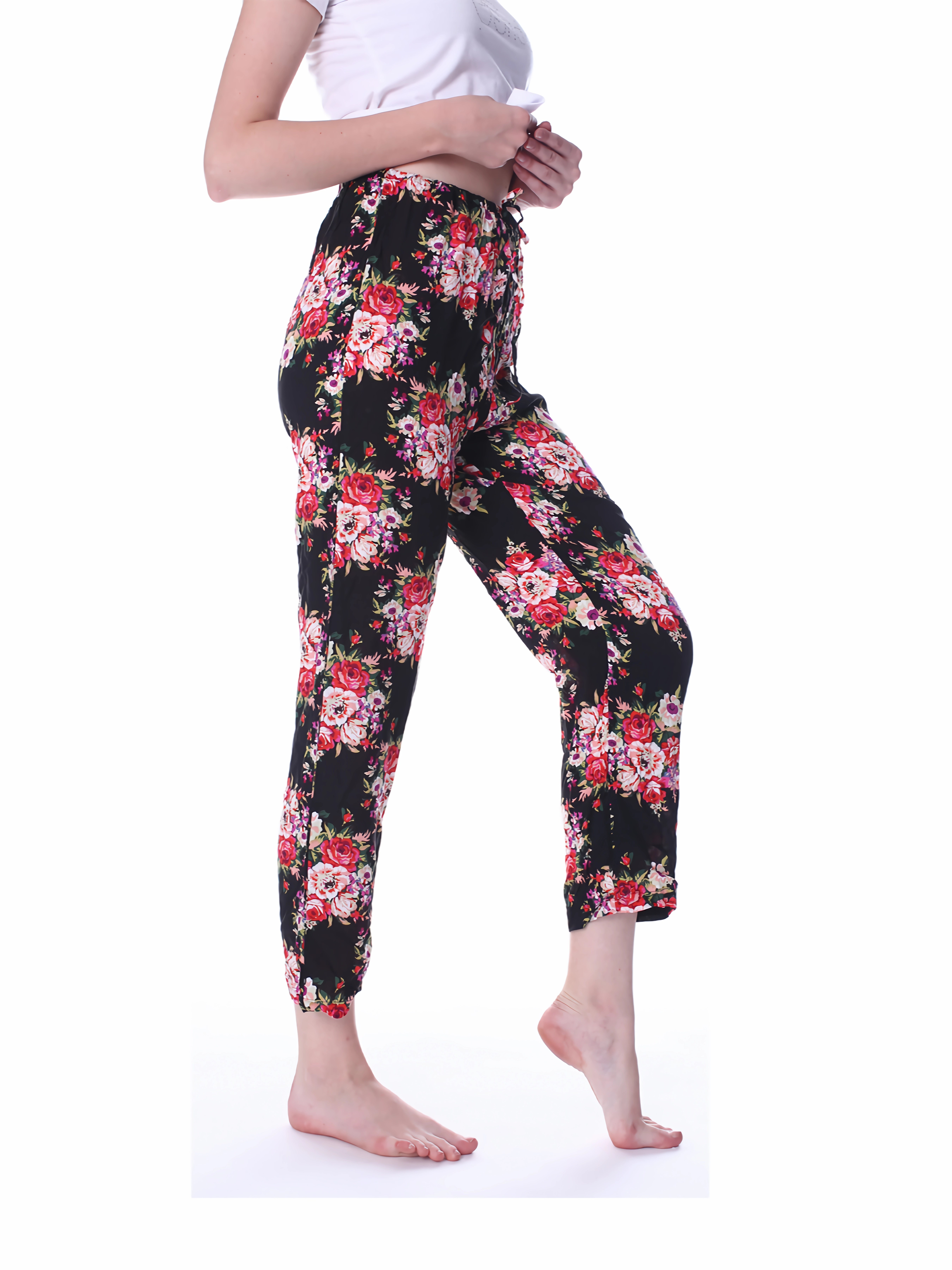 Floral Print Drawstring Lounge Pants Comfy Soft Elastic - Temu