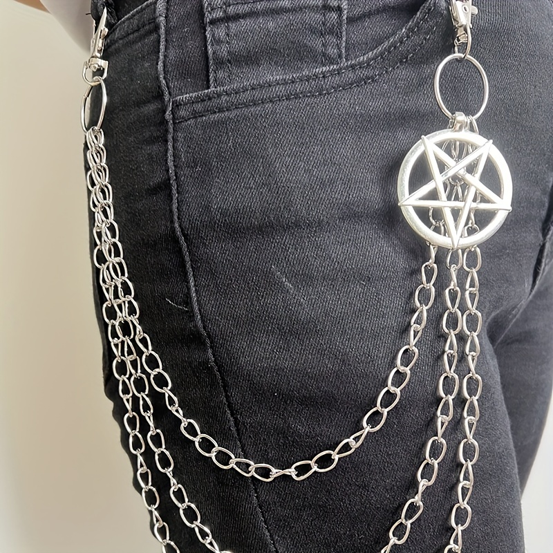 Punk Pants Chain, Pentagram Keychains for Men Women Jean Trouser Biker  Chains Jewelry Gothic Rock Emo Accessories, Silver, Regular