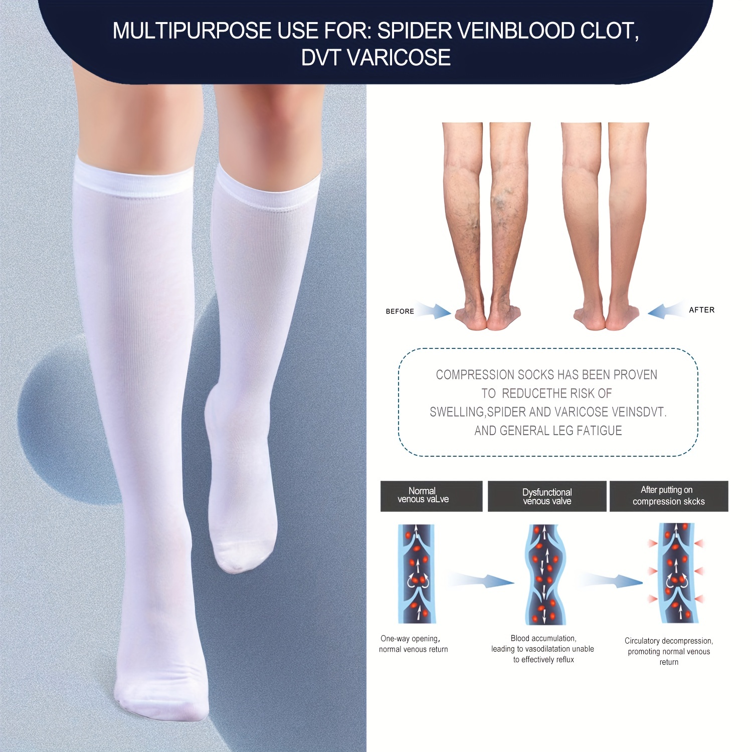 3 pares medias de compresión para varices 15-20 punta abierta calcetines