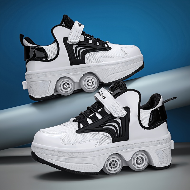 Boy's Trendy Roller Shoes With 4 Detachable Wheels, Comfy Hook & Loop  Fastener Casual Skate Sneakers