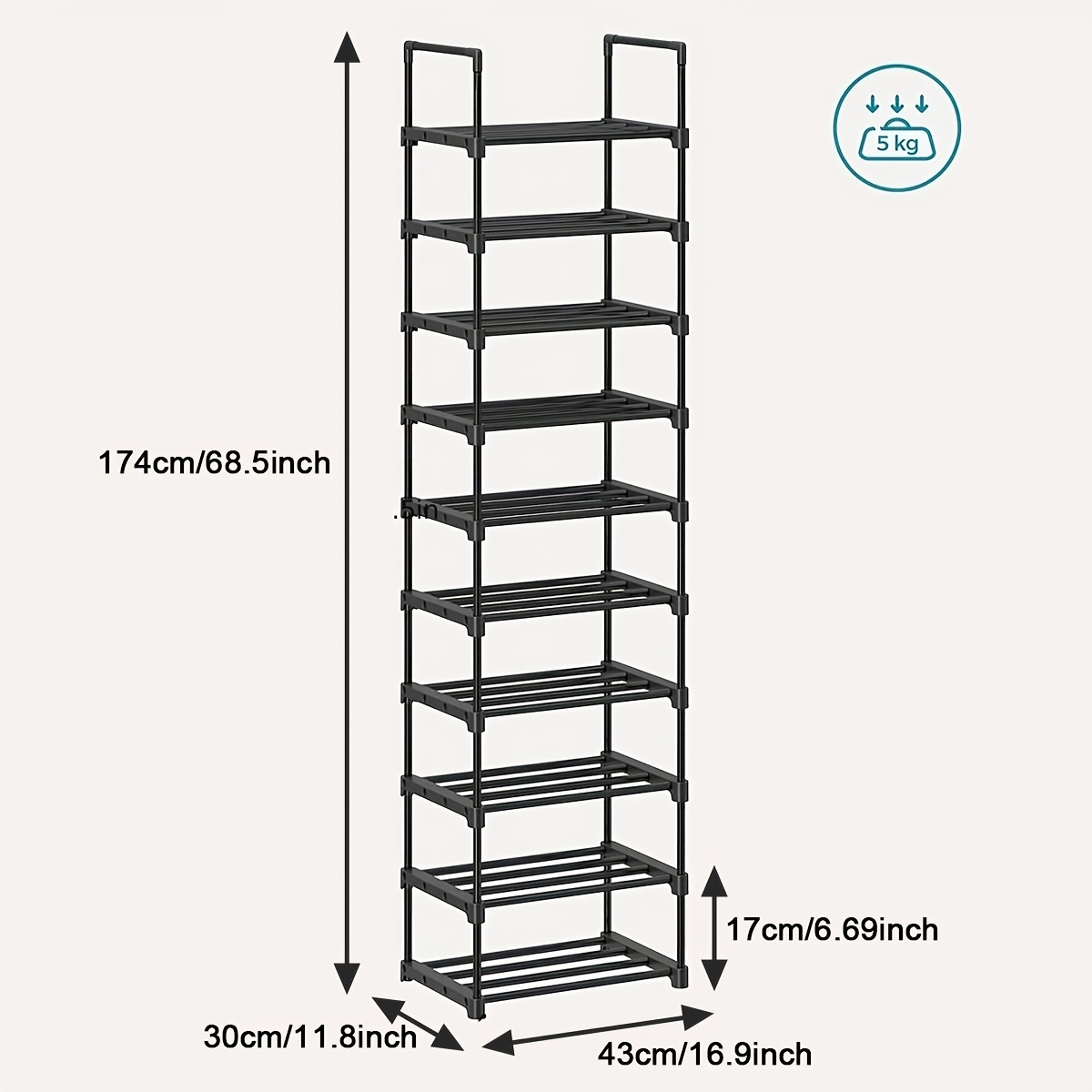 CSXGBAB Tall Garage Shoe Rack Large Capacity,Two Rows Versatile Hooks  Storage Boot Shelf Black 24-35 Pairs