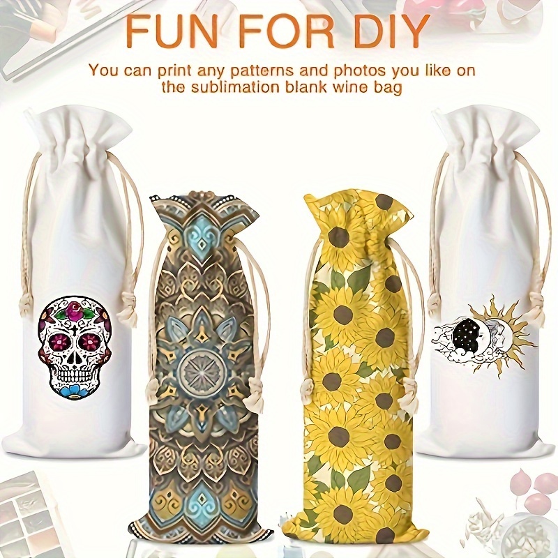 Canvas Wine Bottle Bags Sublimation Blank Wine Bottle Bags Temu