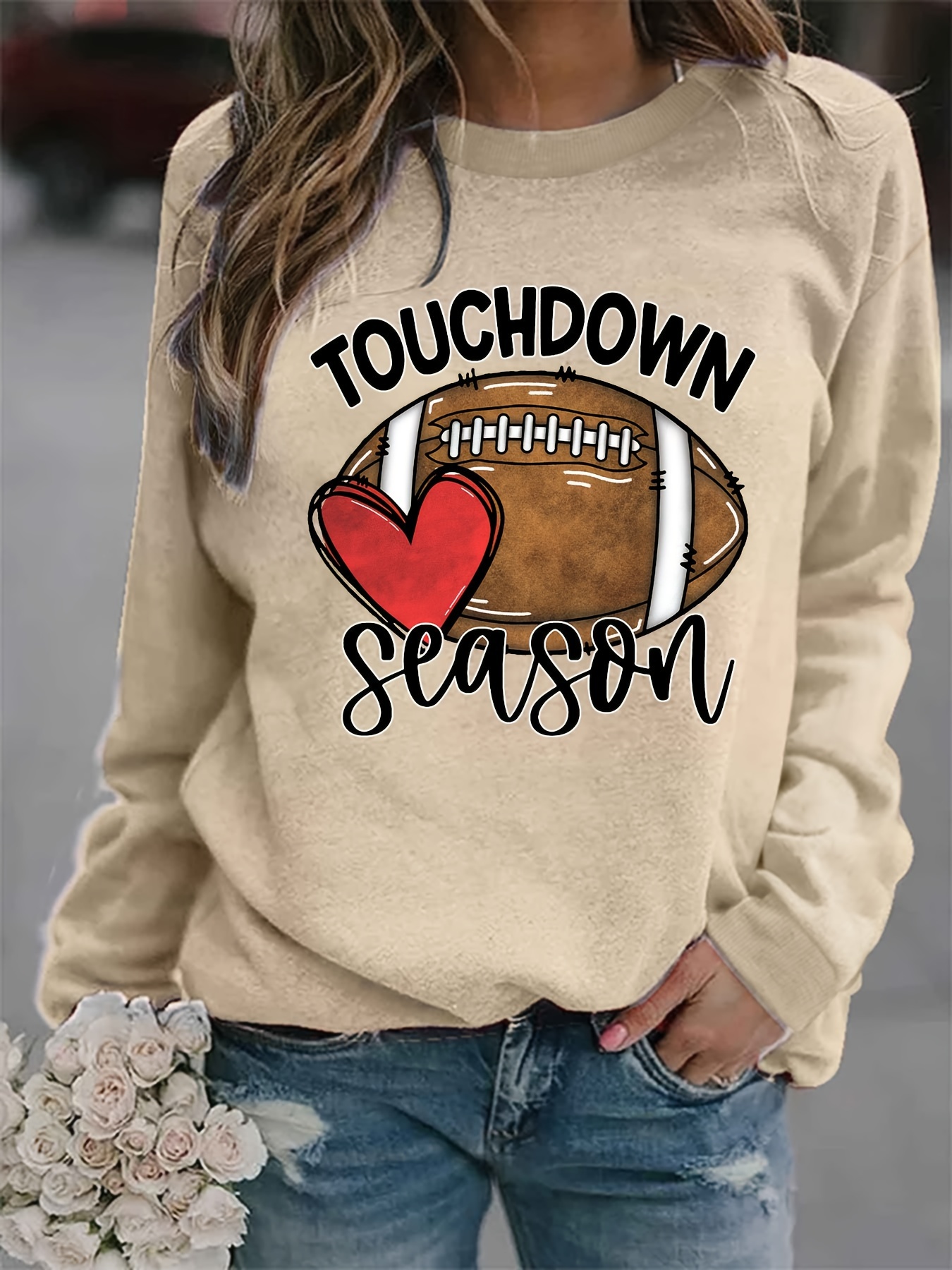 Football Letter Print Sweatshirt Casual Long Sleeve Crew Temu