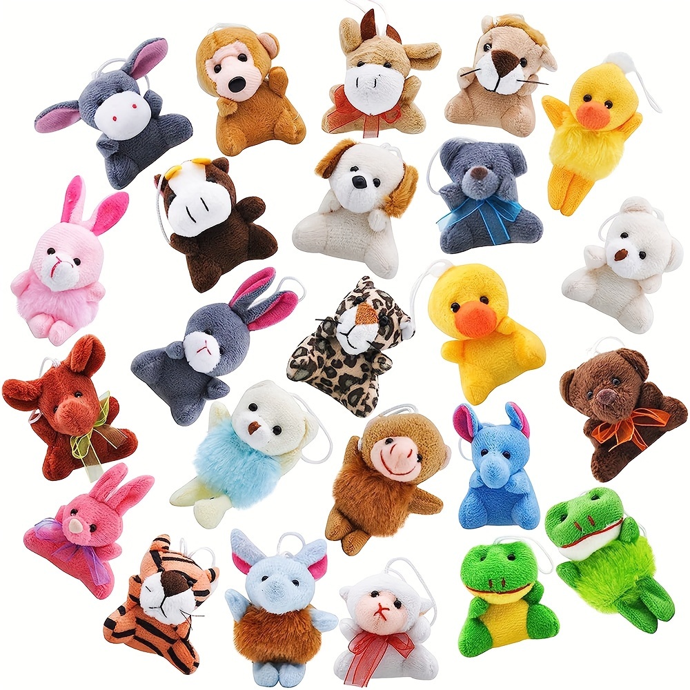 24pcs/set Mini Animal Plush Toy Set Cute Small Stuffed Animal Keychain Bear  Rabbit Doll Toy Bag Pendant Car Key Chain For Kids - AliExpress