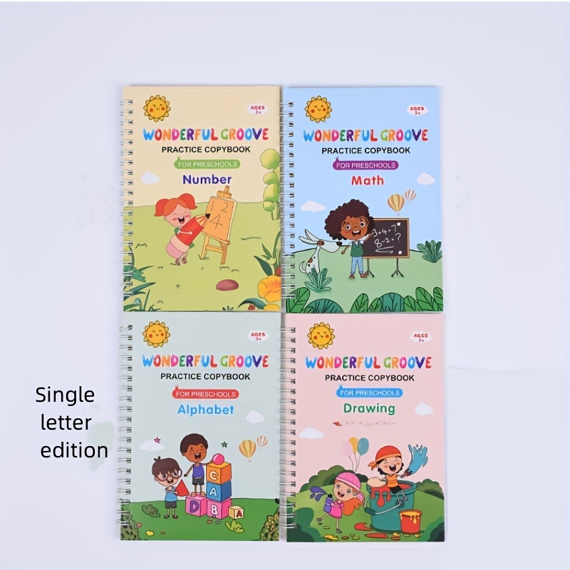 4pcs English Version Groove Copybook For Students' Handwriting