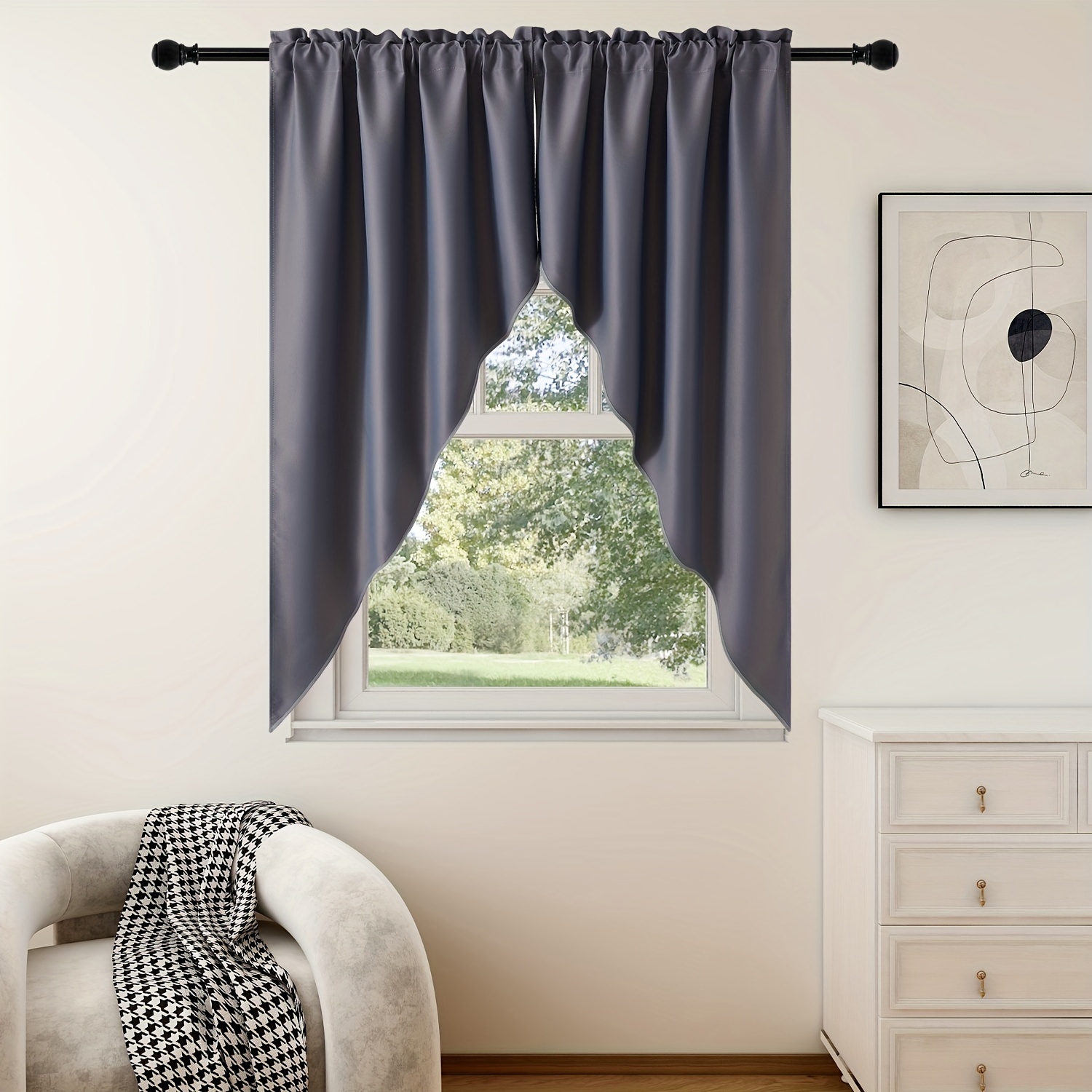 Cortinas opacas cortas para dormitorio y cocina, cortina sólida