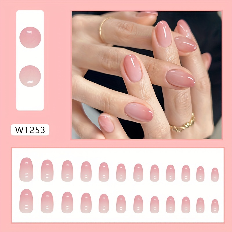 24er-Set Künstliche Nägel In Rosa-Pfirsich – Mittellang, Oval, Mit Kleber & Werkzeug