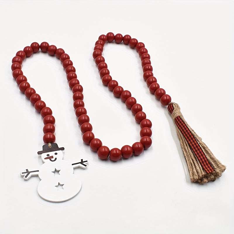 Christmas Hemp Rope Tassel Wooden Beads Red Christmas Tree - Temu