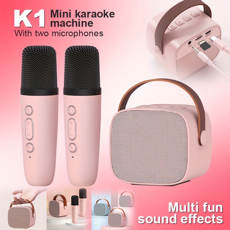 Mini Máquina de Karaoke con 2 Micrófonos Inalámbricos Micrófono para Niños  con Altavoz Altavoz Retro con Luz RGB para Niños Adultos Fiesta en Casa KTV
