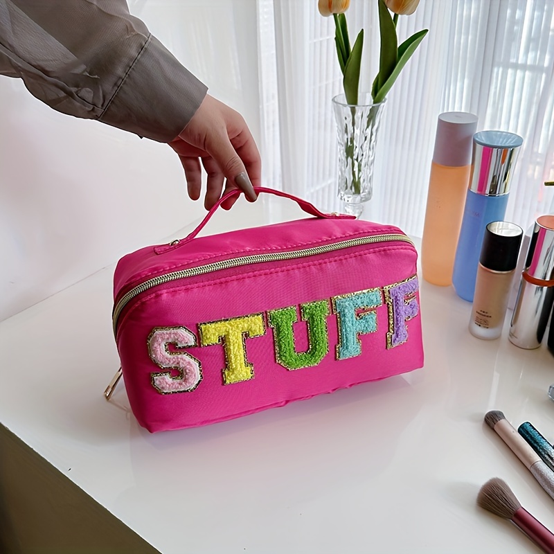 Preppy Makeup Bag, Stoney Clover Dupes Travel Makeup Bag, Portable PU  Leather Makeup Organizer - Cosmetic Bag with Chenille Letter Patches, Large