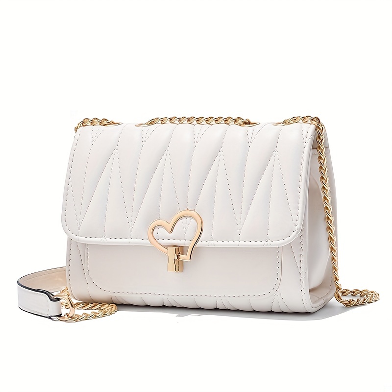 White Flap Quilted Purse Bag Leather Shoulder Bags with Chain Strap