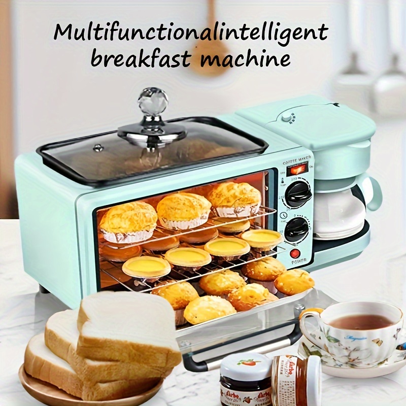 US Plug 3-in-1 Breakfast Machine Station Toaster Bread Machine Oven,30  Minute Timer,Heating Selection Mode,4 Cup Coffee Machine,Baking Pan,Toaster  Bre