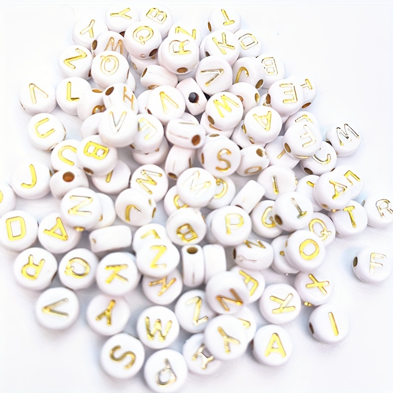 4mm Cube Shaped Alphabet Beads, White and Gold Letter Beads, Jewelry Beads  Bracelet Beads 100 Beads per Pack 