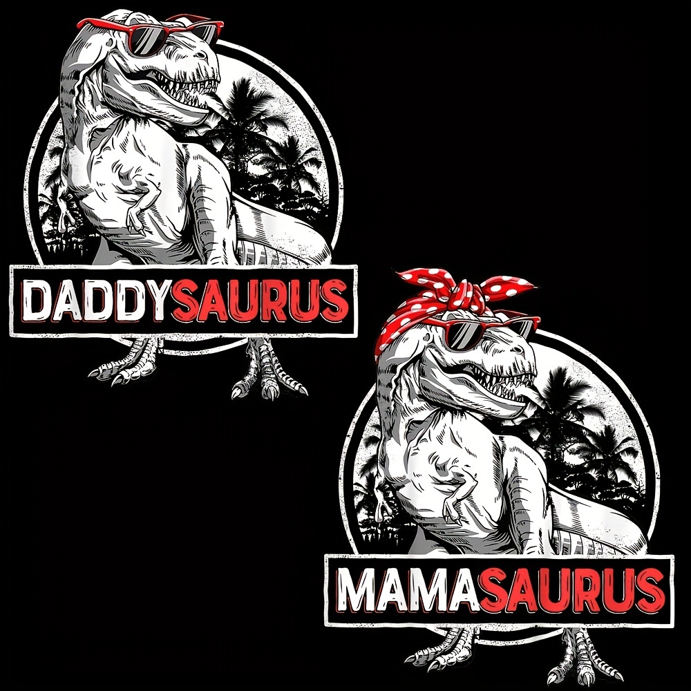 

1/2pcs Daddy Mama Saurus T Rex Dinosaur Stickers For Men, Father's Day Sticker For T-shirts, Sweatshirts, Hoodies, Heat Transfer Sticker For Men