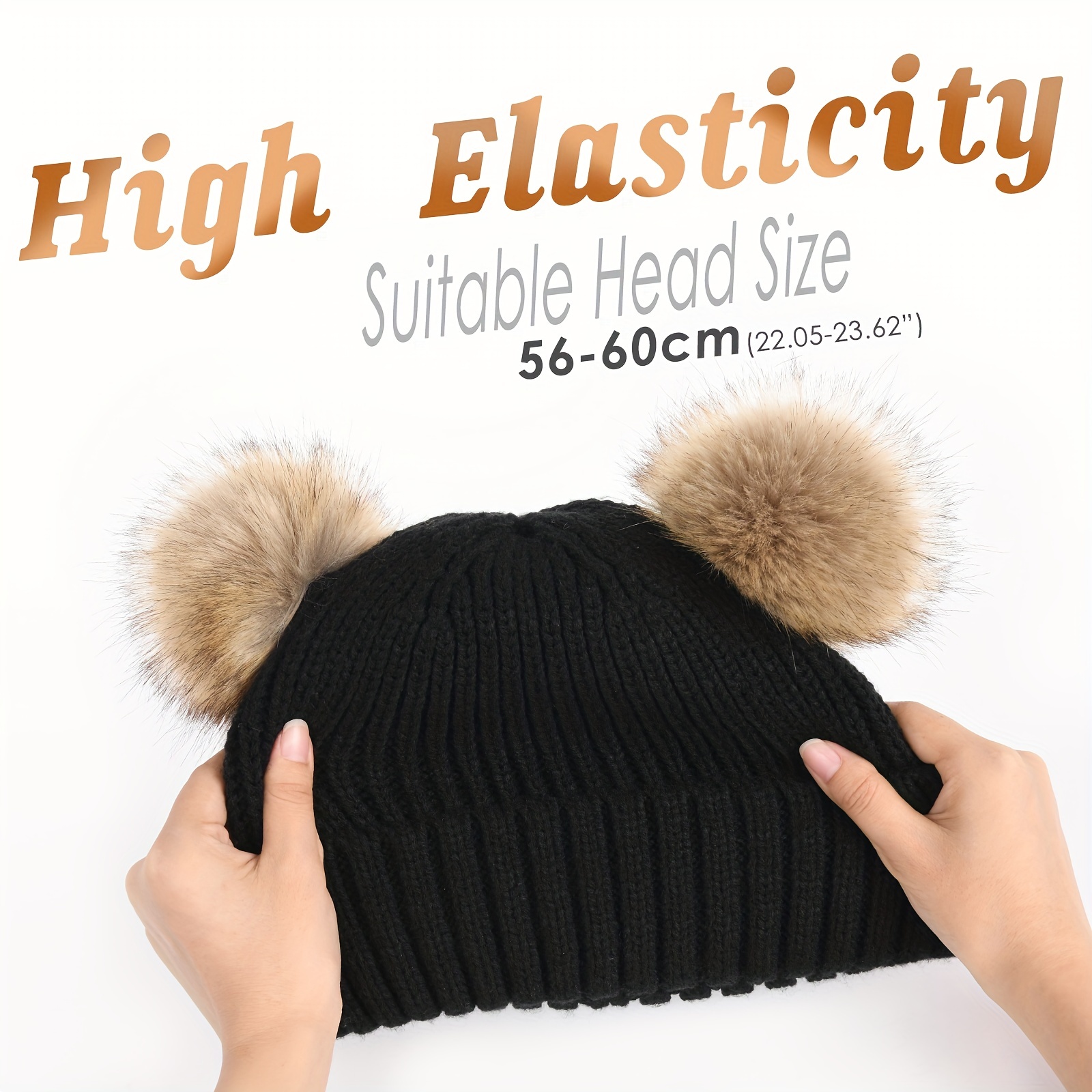 Beanie Hat with Faux Fur Pom-Pom Black / One Size