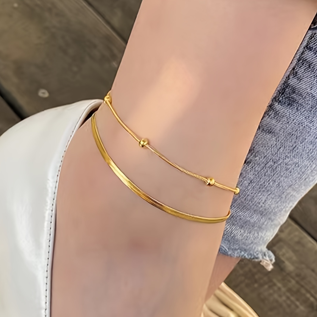 

1pc Double Snake Bone Chain Anklet Temperament Luxury Stainless Steel Ankle Bracelet Jewelry