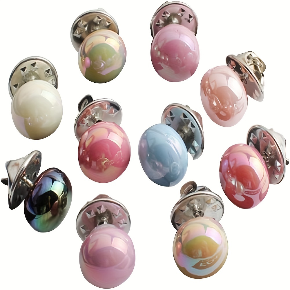 

10pcs Coloured Pearl Gifts Decorate Buttons Buckle Tie Tacks Pin Back For Women Shirt Sweater (dazzle Colour Style)