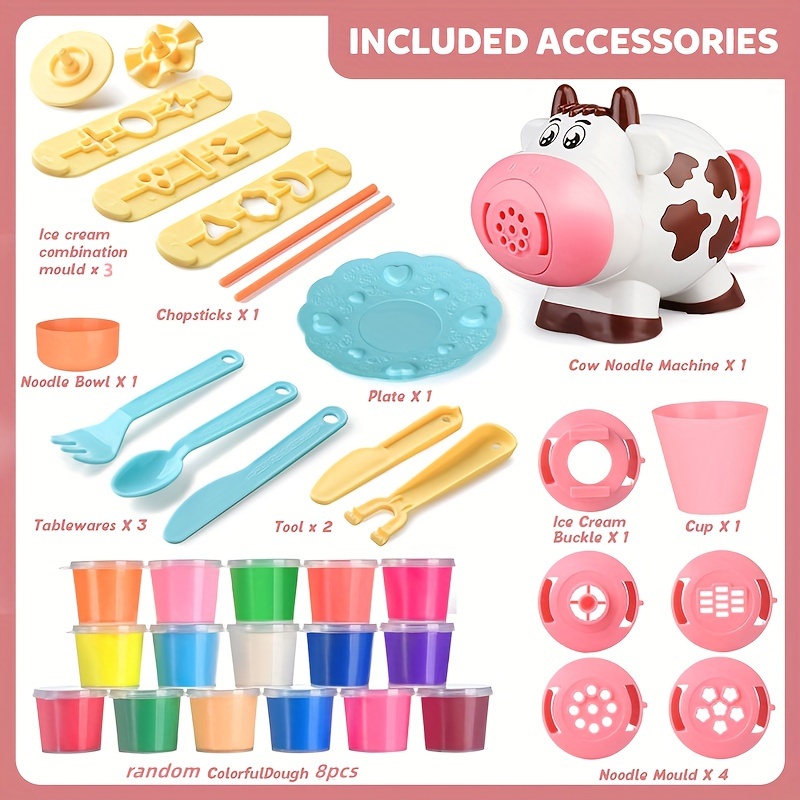 Kitchen Creations Noodle Party Playset Playdough Tool Set for Toddlers,  Kitchen Creations Noodle Playset and Ice Cream Maker Machine Playdough Kit  for Kids Boys and Girls Dough Birthday for Kids Play Dough