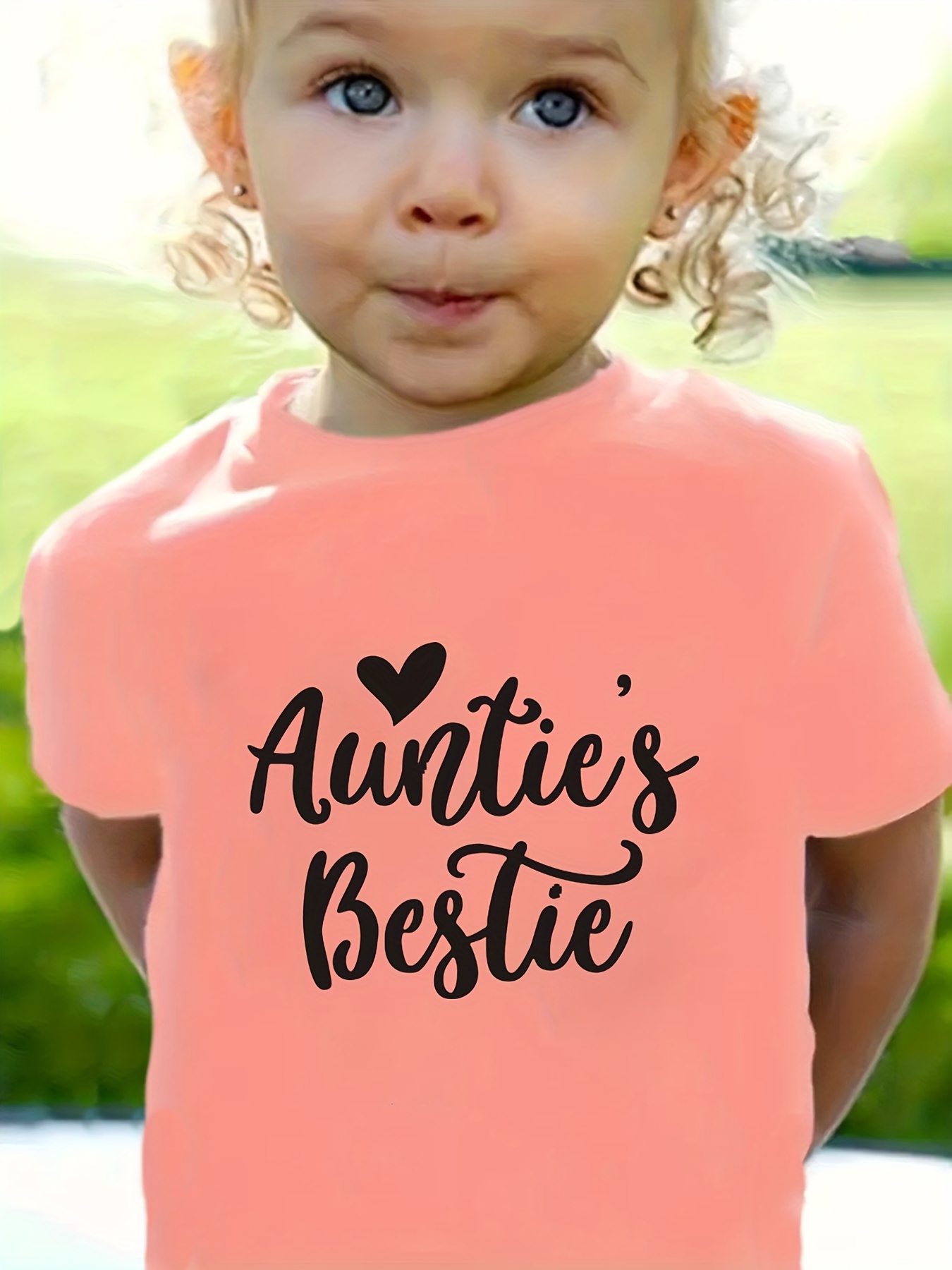 Auntie's Bestie Heart Graphic Print Girls' Casual Crew Neck - Temu Ireland