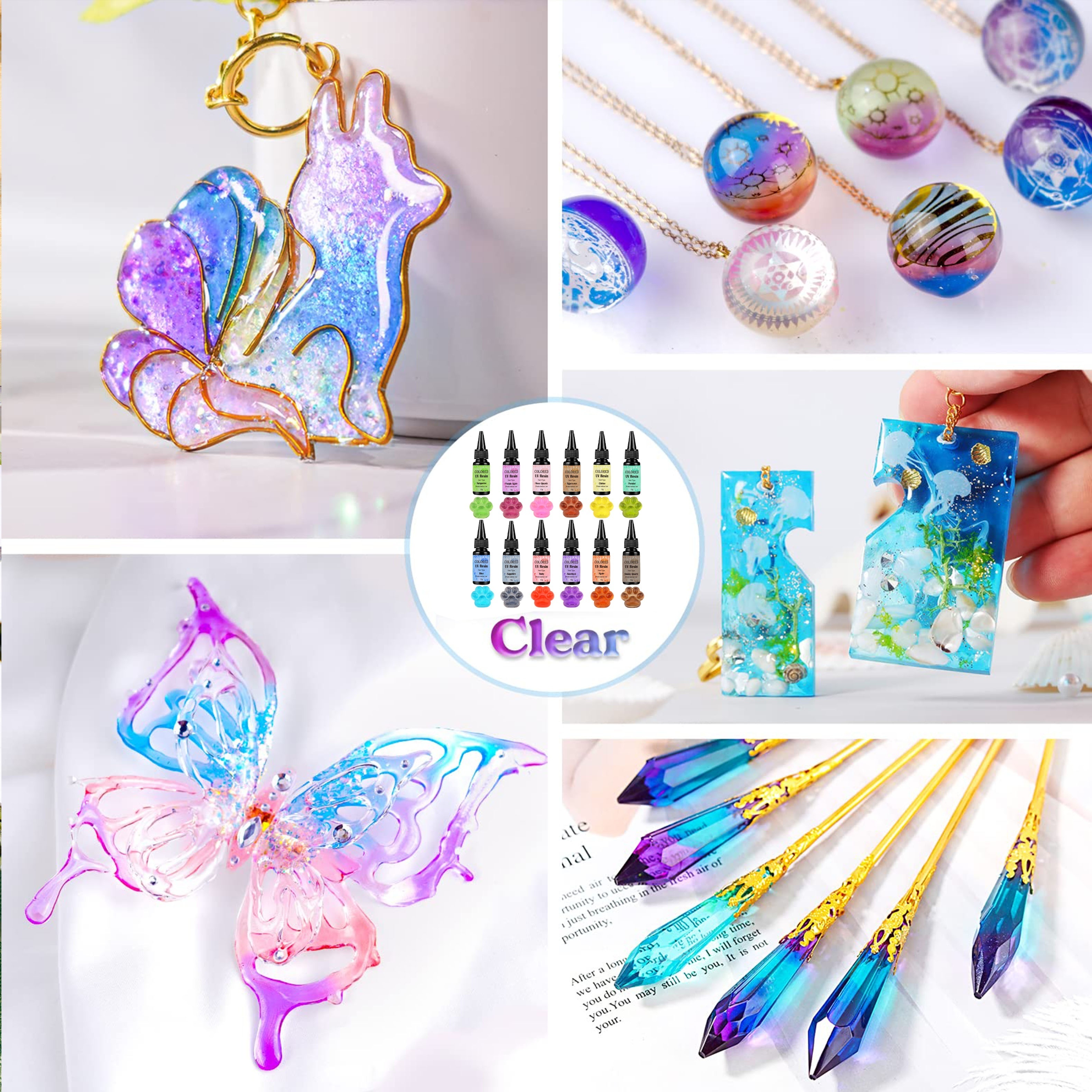 12 Colors UV Resin Ultraviolet Epoxy Resin Clear, Odorless & Low Shrinkage  UV Resin Kit For Crafts, Resin Dye, Jewelry Making Decoration
