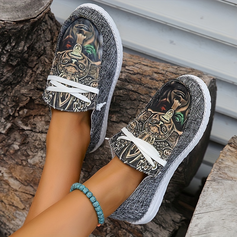 Women's Trendy Printed Canvas Shoes Casual Lace Outdoor - Temu
