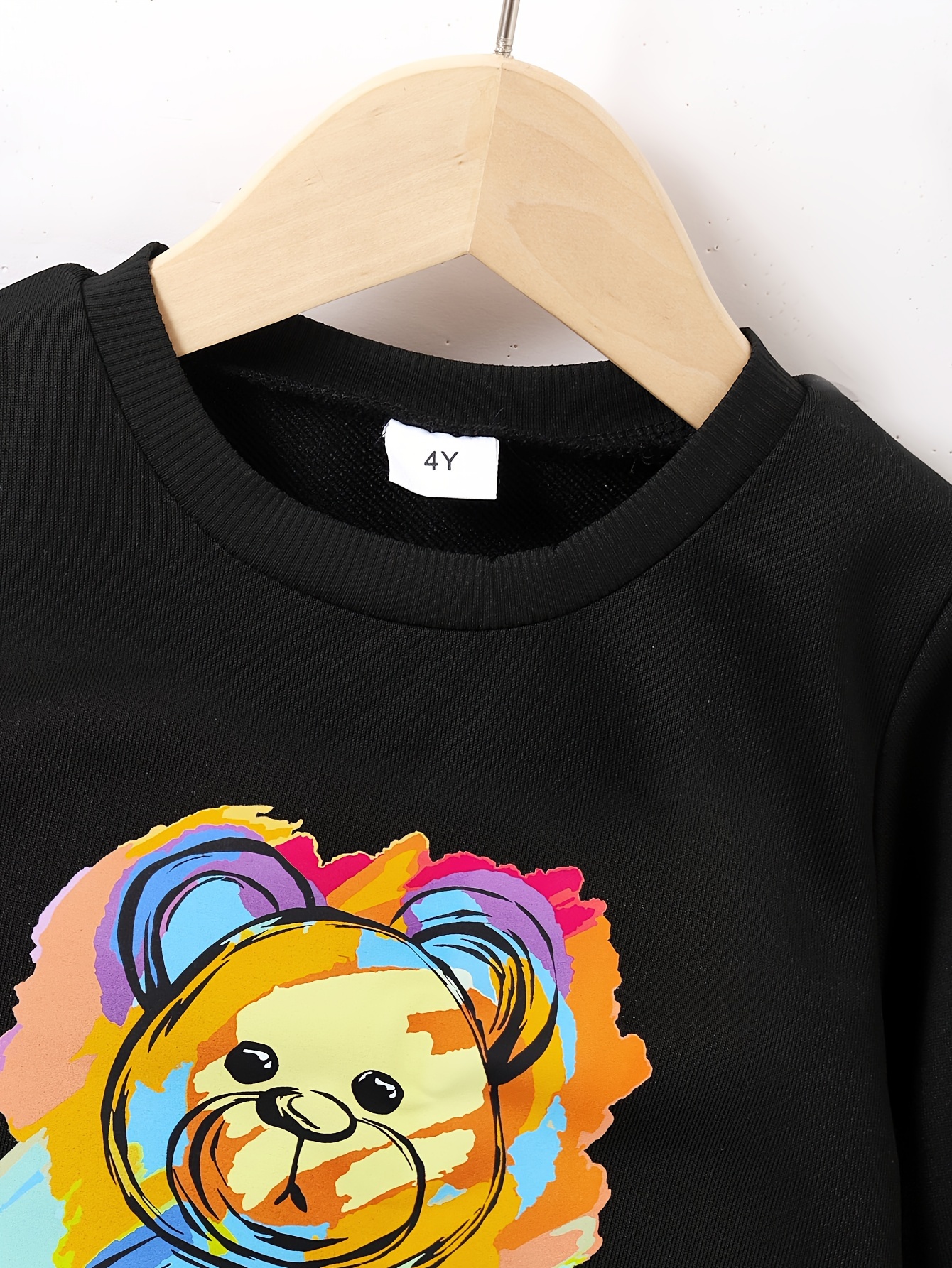 Girls' Cute Graffiti Bear Print Casual Comfy Crew Neck - Temu