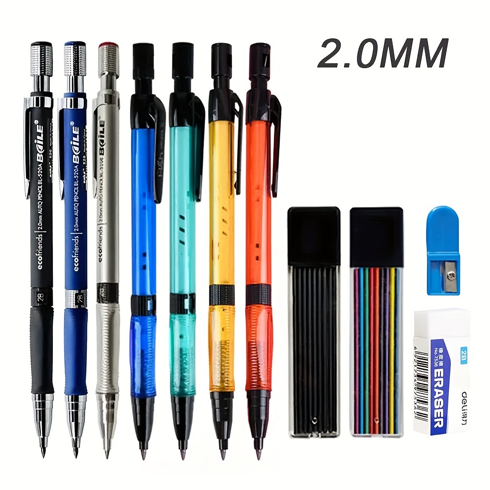 

Mechanical Pencil Set 2.0mm With 2b Black/colors Lead Refill For Writing Sketching Art Drawing Painting School Automatic Pencils