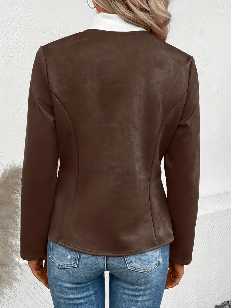 plus size elegant jacket womens plus solid long sleeve zip up round neck jacket details 41