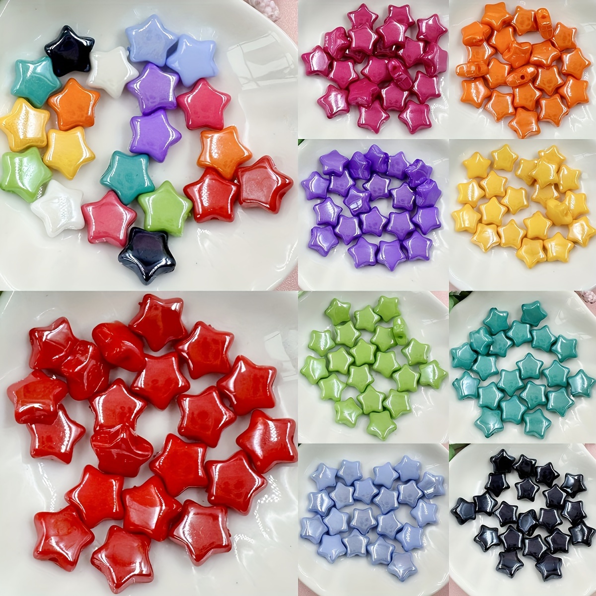 AMOBESTER Colorful Stars Beads 12mm Transparent Acrylic Beads for Bracelets Necklace Jewelry Making DIY Crafting 200psc
