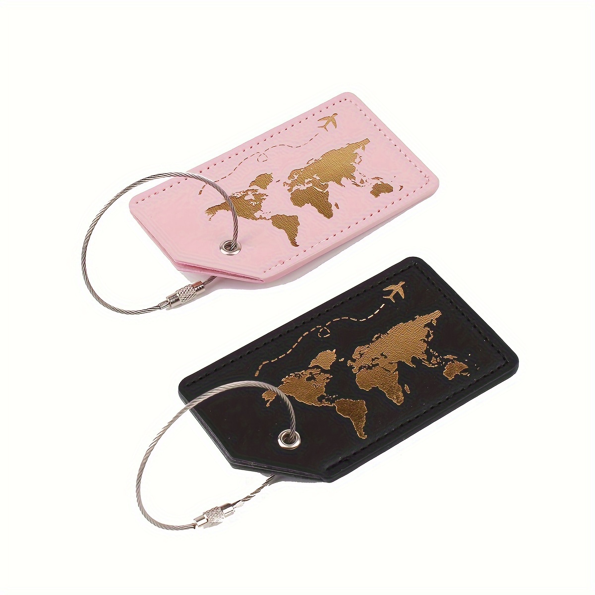 TEMU 2pcs Upgraded Luggage Tag 2pcs Set. Metal Straps, Couple Wedding Travel Gold-foiled Map, Holiday Seasonal , Travel Essentials, Beach Supplies,