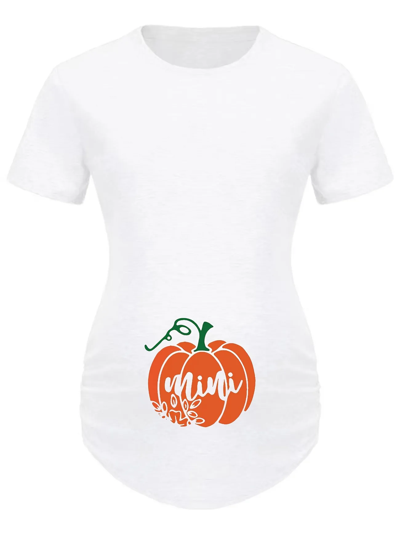 Temu Mini Pumpkin Print Halloween Maternity T-Shirt, Blouses, Tee Round Neck Short Sleeve Maternity Bottoming T-Shirt Pregnancy Announcement Funny Top
