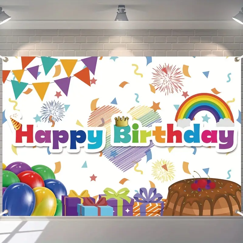 Happy Birthday Party Decorations Colorful Birthday Banner Backdrop Large  Rainbow Happy Birthday Yard Sign Background It's My Birthday Party Indoor