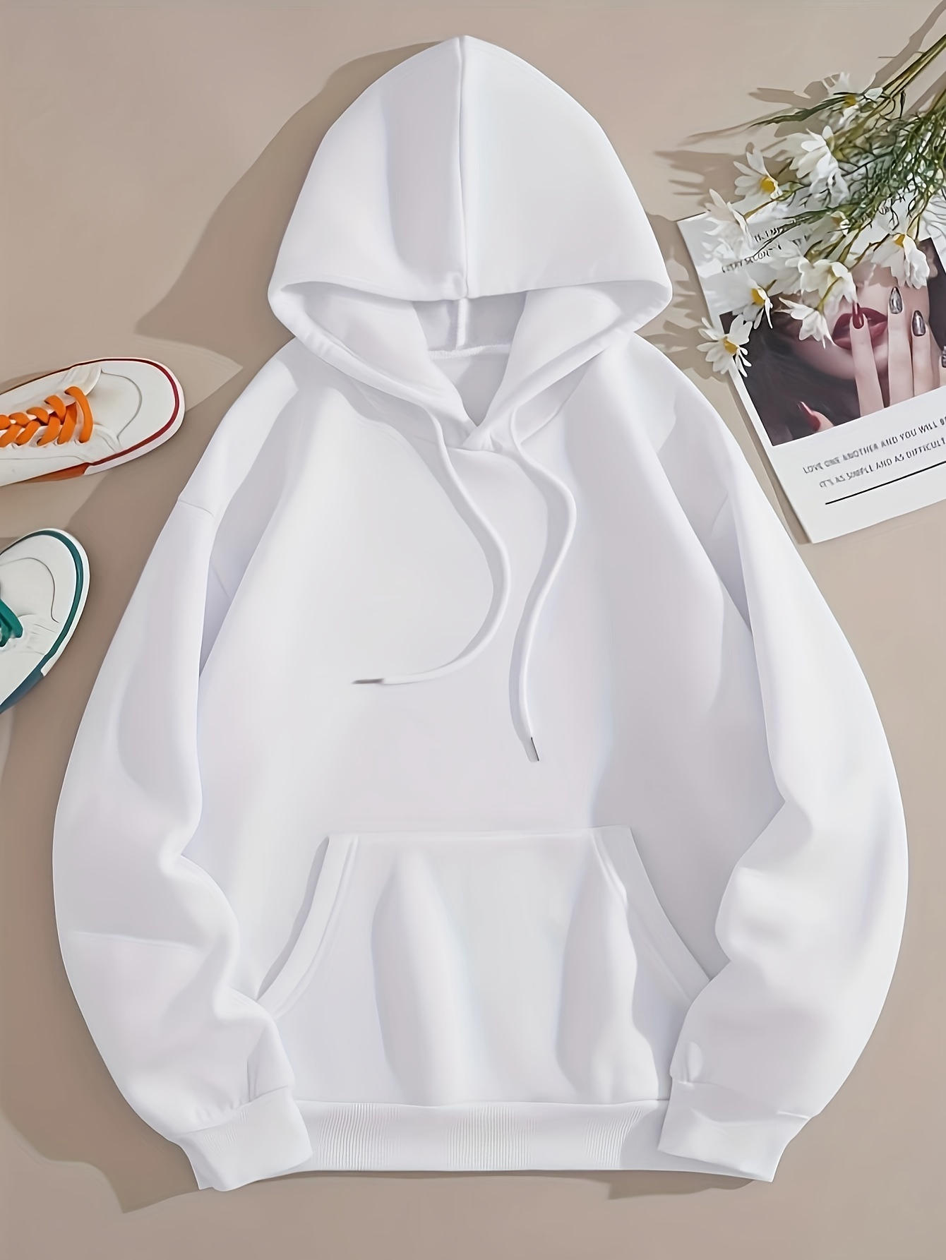 White Thermal Hoodies Long Sleeve Casual Sweatshirt Fall - Temu
