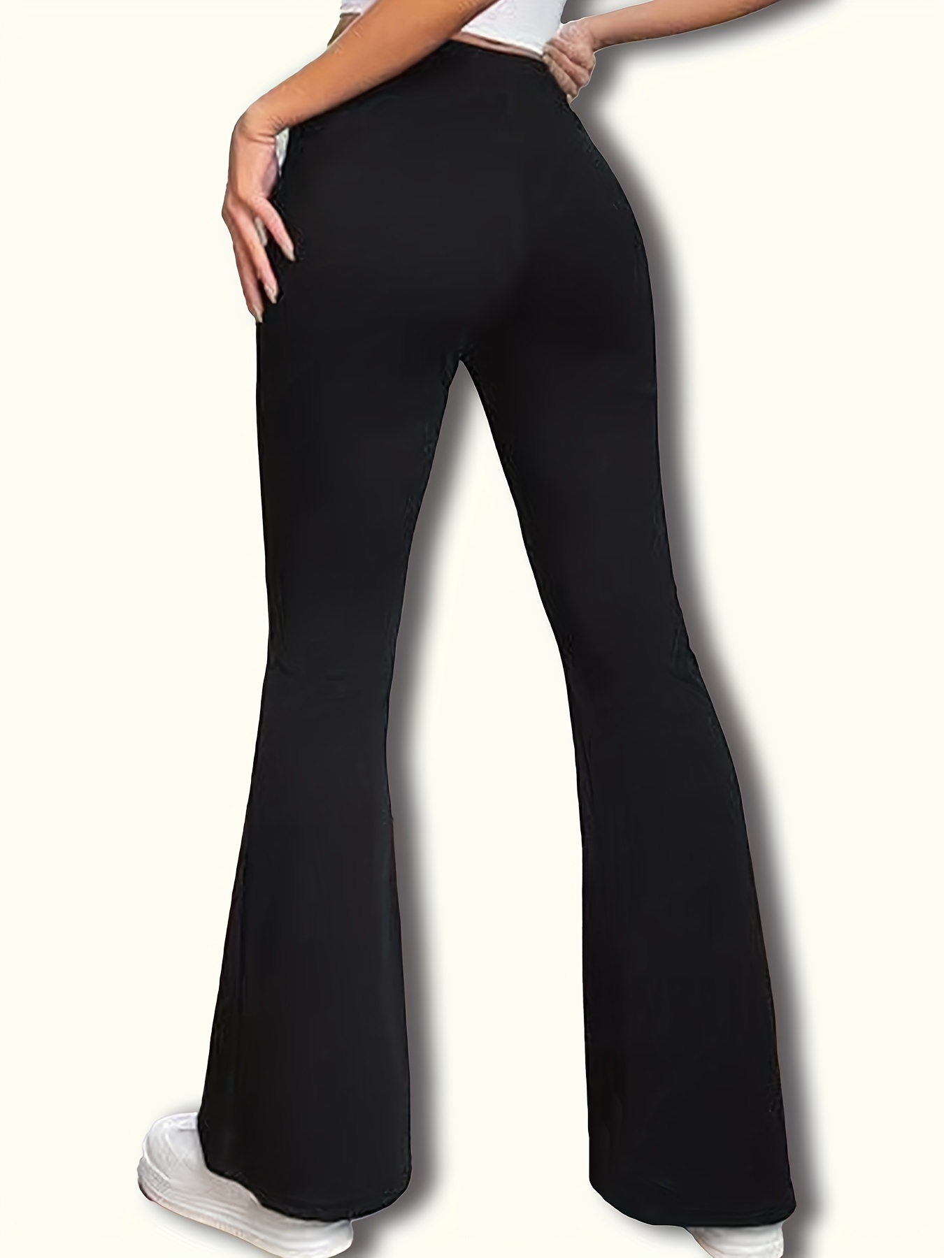 Silm Fashion Solid Black Pants For Women Clothes Casual Flare