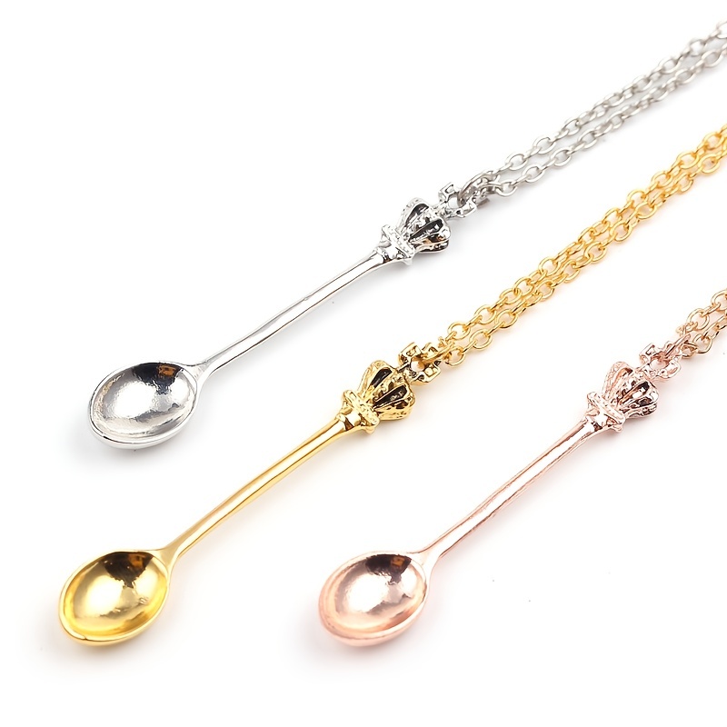 Creative Crown Mini Tea Spoon Pendant Necklace