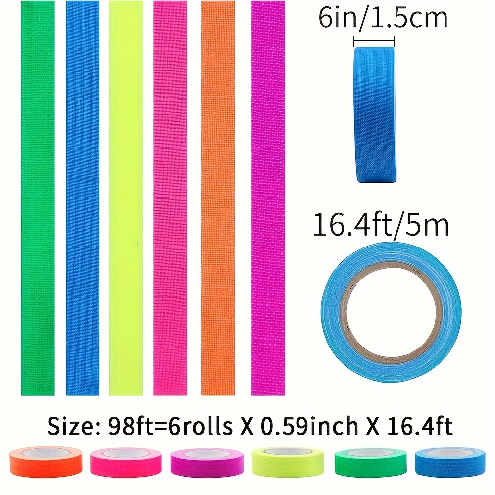 5pcs Neon Adhesive Tapes, 5 Colours, Fluorescent Tape, UV Black Light,  Fluorescent Gaffer Tape, Neon Coloured For Party Decoration, Halloween,  Crafts