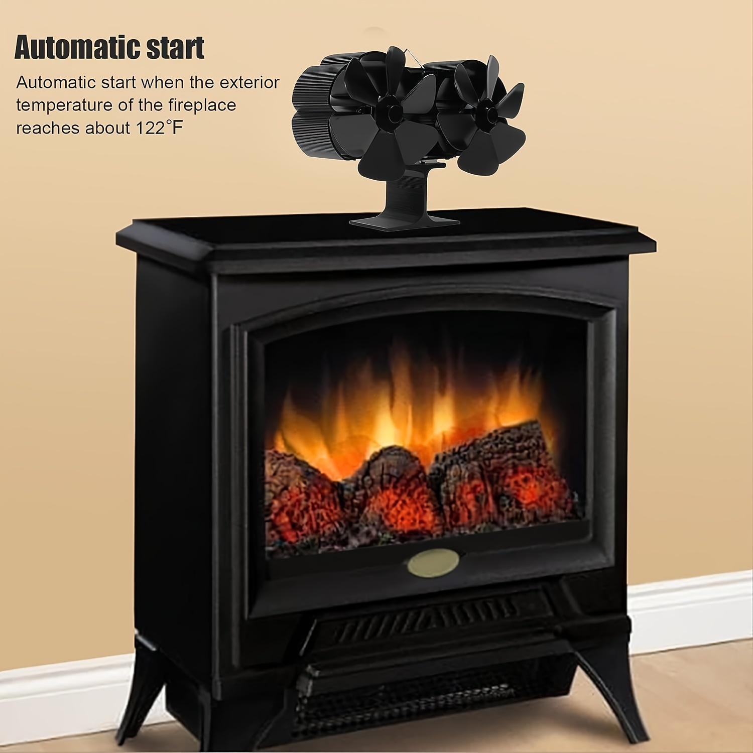 Wood Stove Fan HeatPowered,for Home Wood Burning Stove with Magnetic  Thermometer